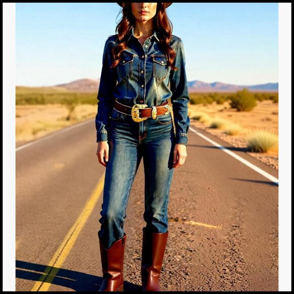 Western Cowgirl Belt with Gold Buckle, Faux PU Leather, Brown Floral main image 4